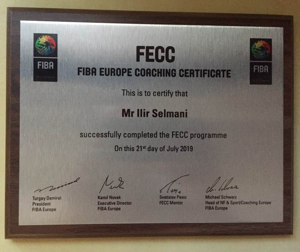 Ilir Selmani diplomon me sukses në FIBA FECC 