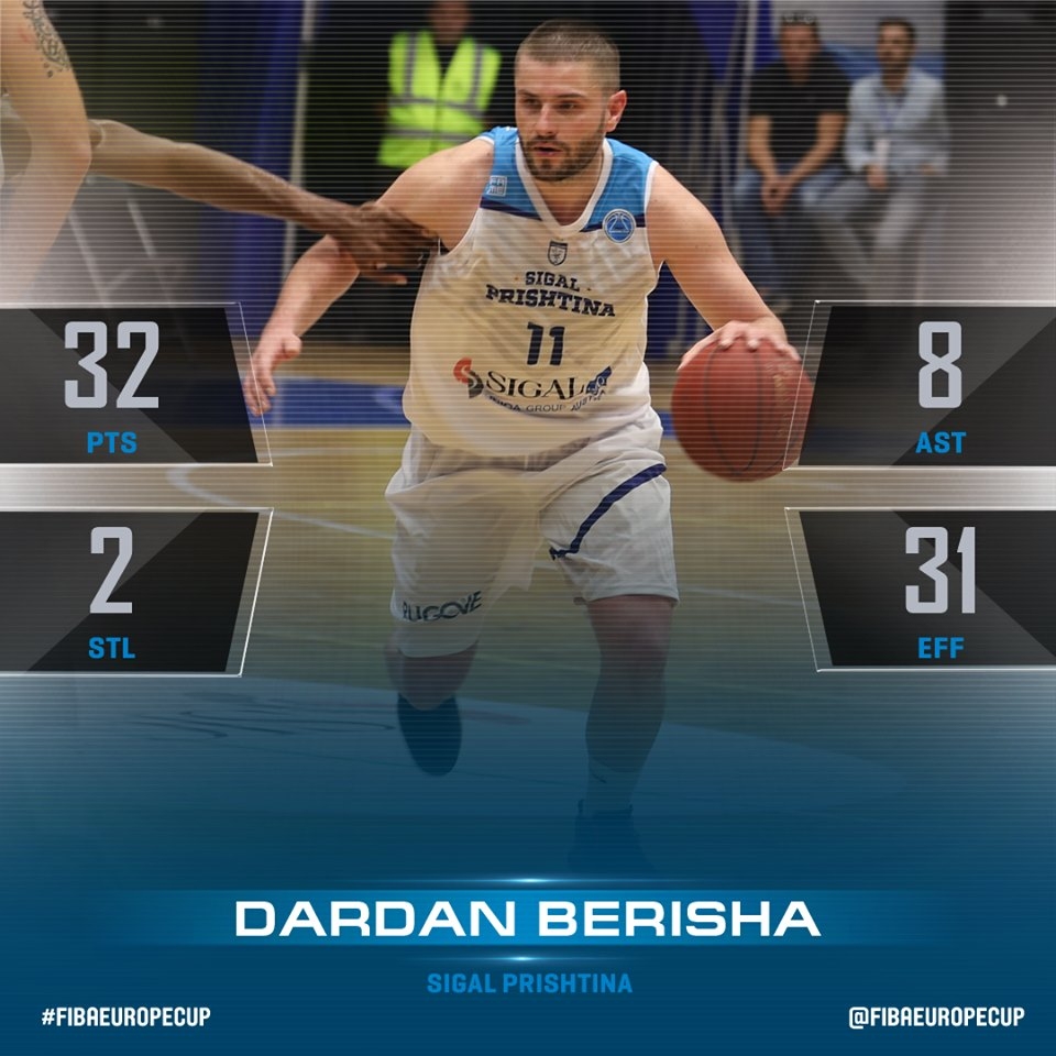 Dardan Berisha, lojtari më i mirë në xhiron e parë në FIBA Europe Cup